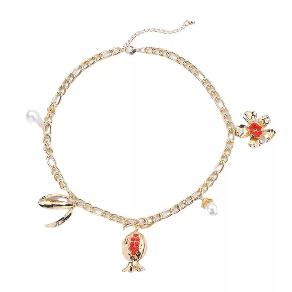 Zara Pomegranate Fruit Multi-Charm Chain Baroque Pearls Beads Bracelet - Picture 12 of 16